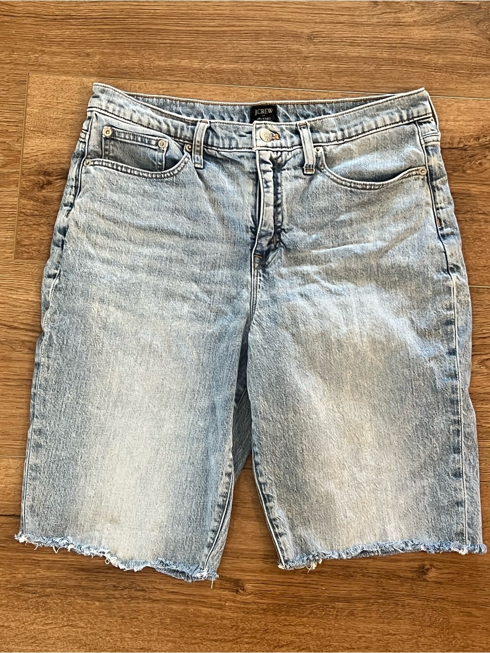 J. Crew Light Blue Denim Relaxed Boyfriend style Shorts with Raw Hem